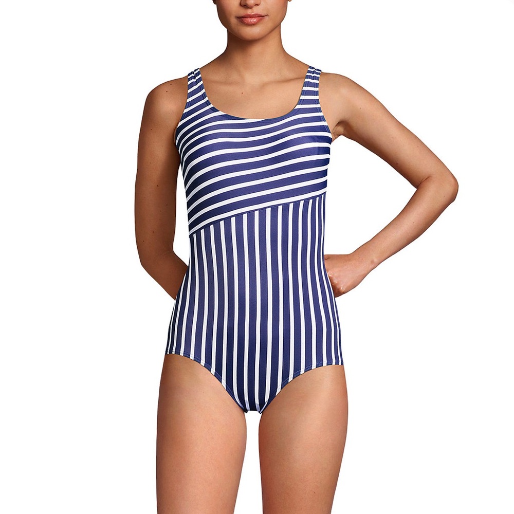 🔺SOLD🔺Lands' End Striped Scoop Neck Tugless Sporty Swimsuit